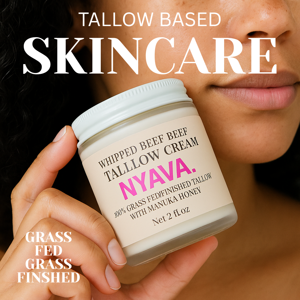 NYAVA. Whipped Beef Tallow and Manuka Honey Cream, 2oz, Organic Face Cream, Moisturizer, Body Lotion, Skin Care and Lip Balm